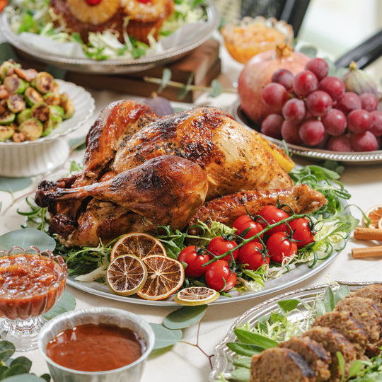 Whole Roasted Turkey with Pork & Chestnut Stuffing, Asian Cranberry Sauce and Red Wine Jus